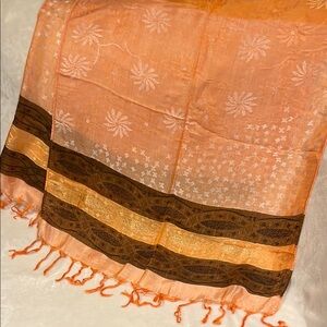 Elegant Orange and Brown Floral Scarf